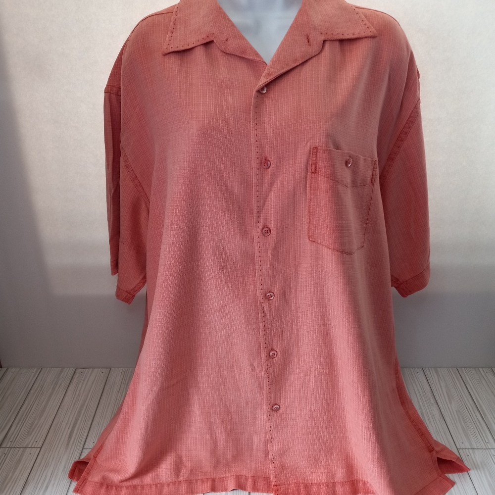Portofino Coral Silk Blend Hawaiian Button Front Collar Shirt